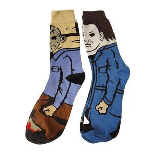 Halloween Friday 13th Jason Michael Myers Movies 2 Pair Men Sz 6-12 Socks NWOT